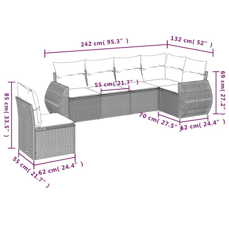 vidaXL 6 Piece Patio Sofa Set with Cushions Black Poly Rattan