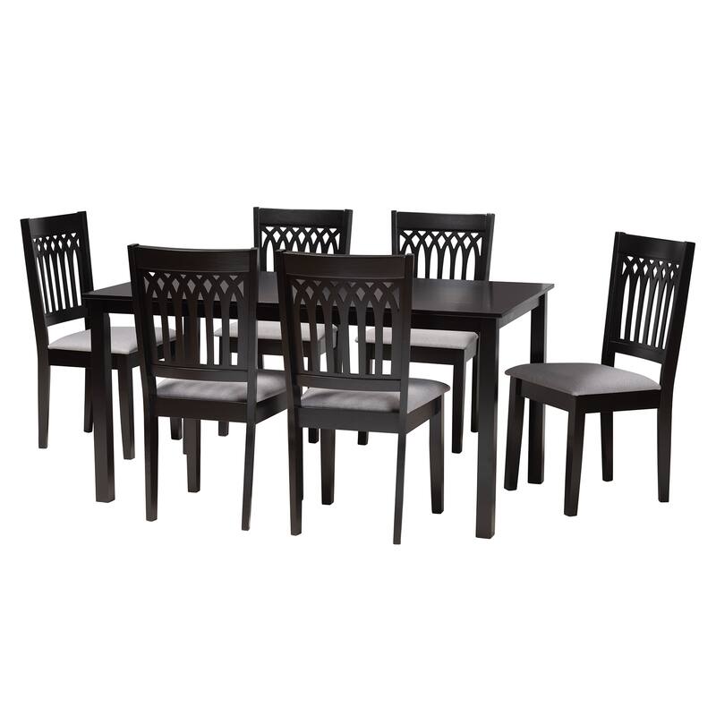 Genesis Modern styled Fabric and Wood Dining Set - Grey, Dark Brown - 7-Piece