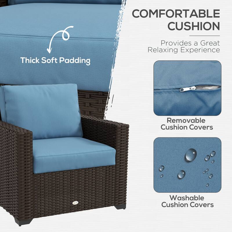 Outsunny 5 Piece Wicker Patio Furniture Set with Thick Padded Cushions, Outdoor PE Rattan Sectional Furniture Conversation Sofa