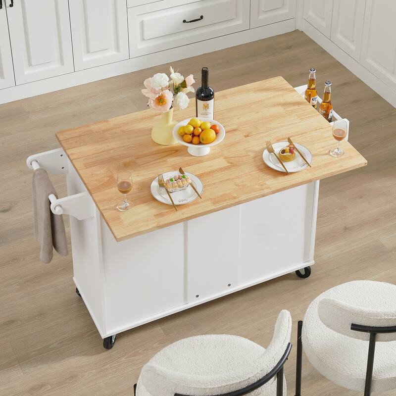 Kitchen Island with Drop Leaf Countertop, Rolling Kitchen Island Cart