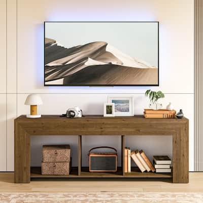 63-Inch Solid Wood TV Stand with Open Storage Shelves