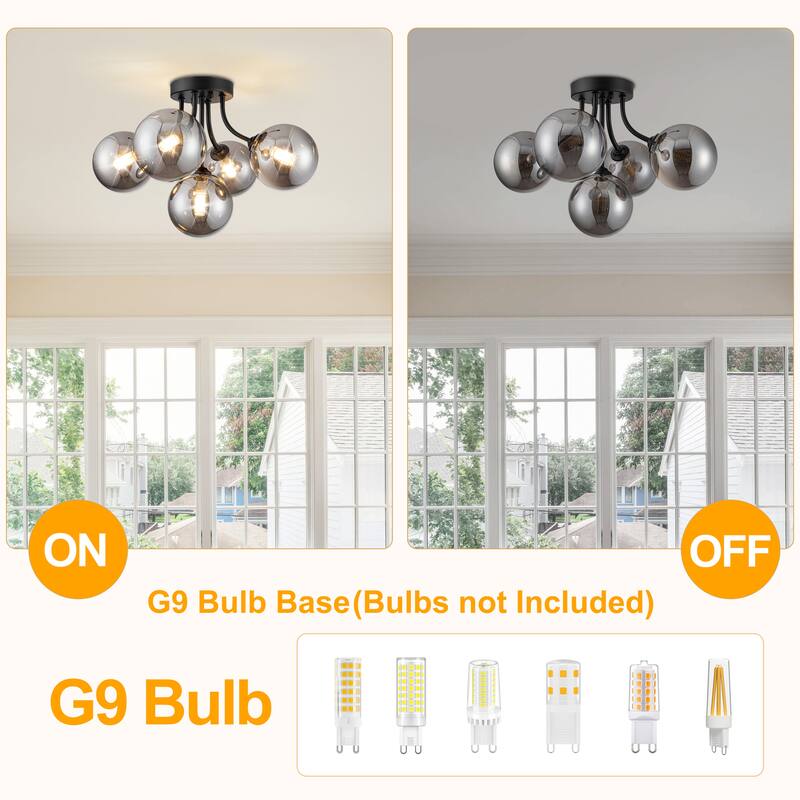 5-Light Sputnik Ceiling Light Fixture with G9 Base