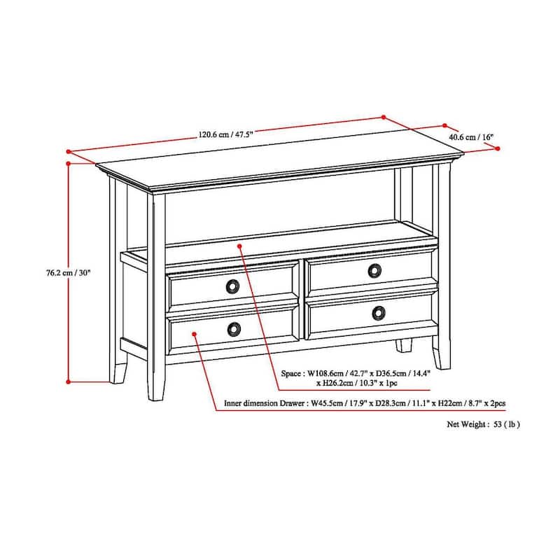 WYNDENHALL Halifax SOLID WOOD 48 inch Wide Transitional Console Sofa Table