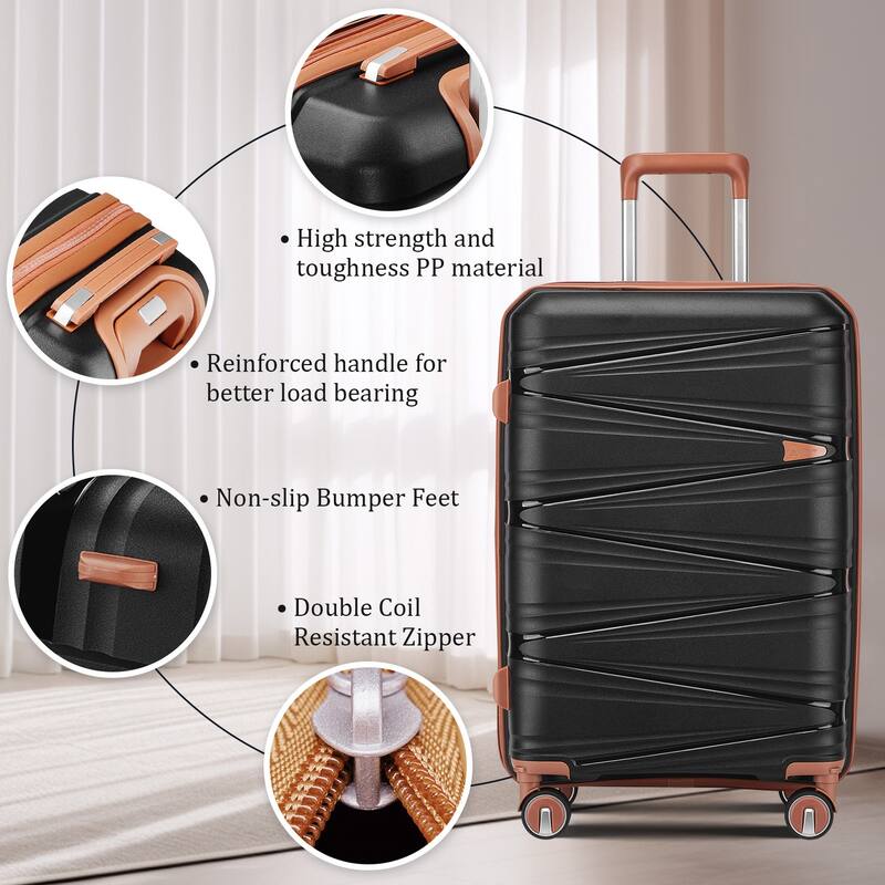 4-Piece, 14/20/24/28-Inch Modern Lightweight Luggage Expandable Luggage with Spinner Wheels, for Boarding Travel, Black