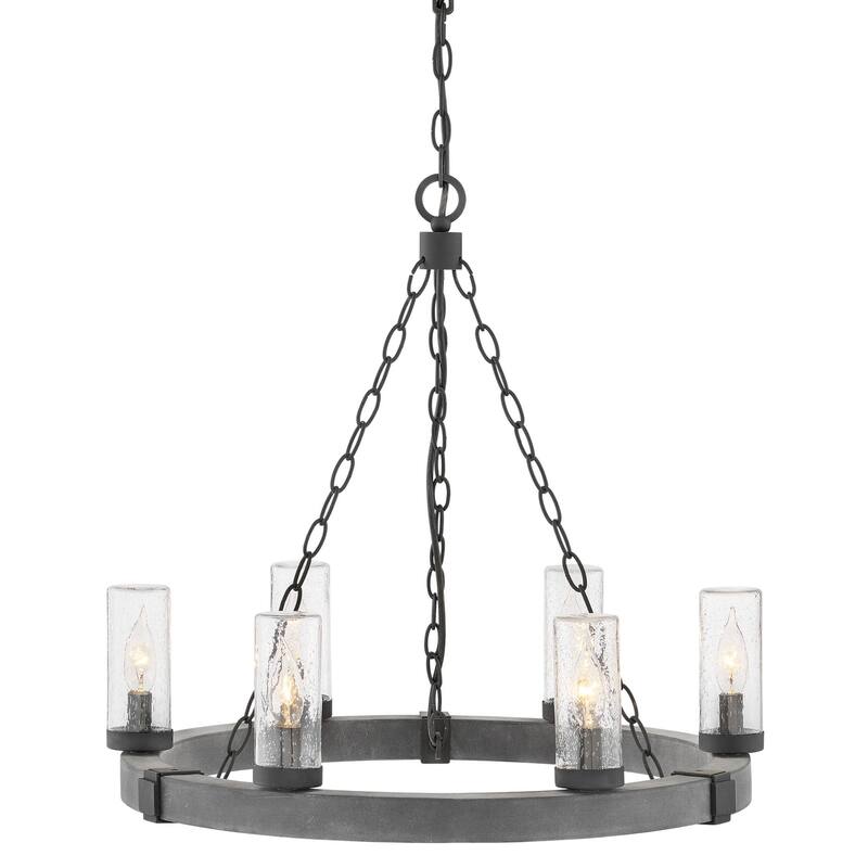 Hinkley Lighting Sawyer 6 Light 24" Wide Open Air Outdoor Chandelier - Aged Zinc / Distressed Black