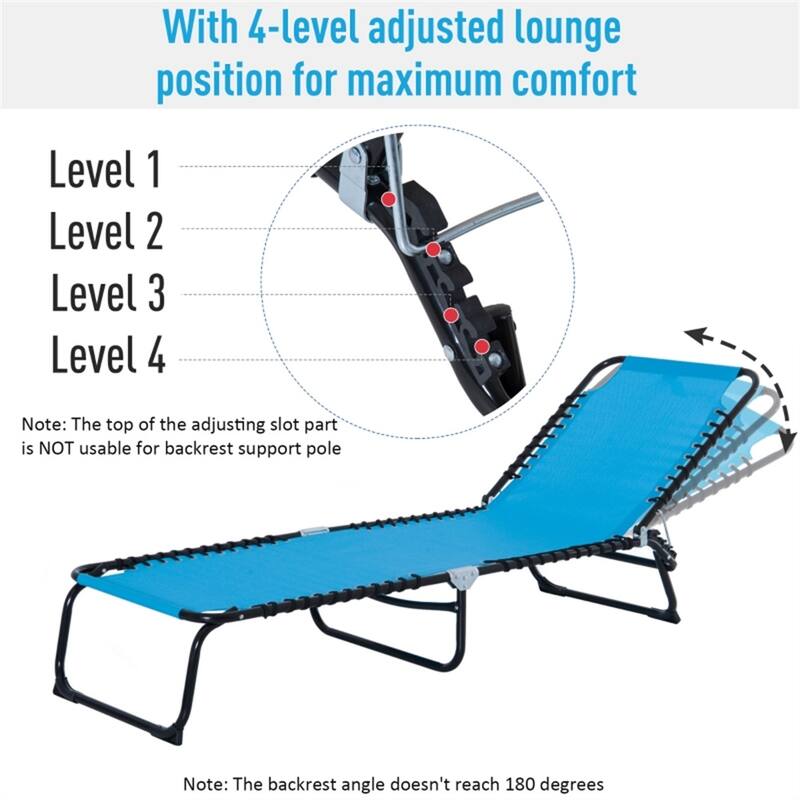 Adjustable Reclining Outdoor Lounge Chair Foldable Portable Camping Poolside Patio with Mesh Fabric and Steel Frame