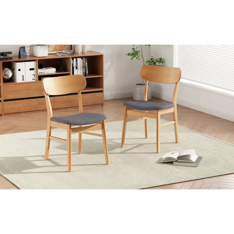 Solid Wood Dining Chairs with Upholstered Seat, Open Back, Set of 2