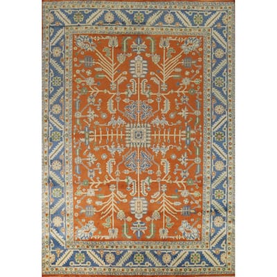 Orange Floral Oushak Oriental Area Rug Handmade Wool Carpet - 9'0" x 11'11"