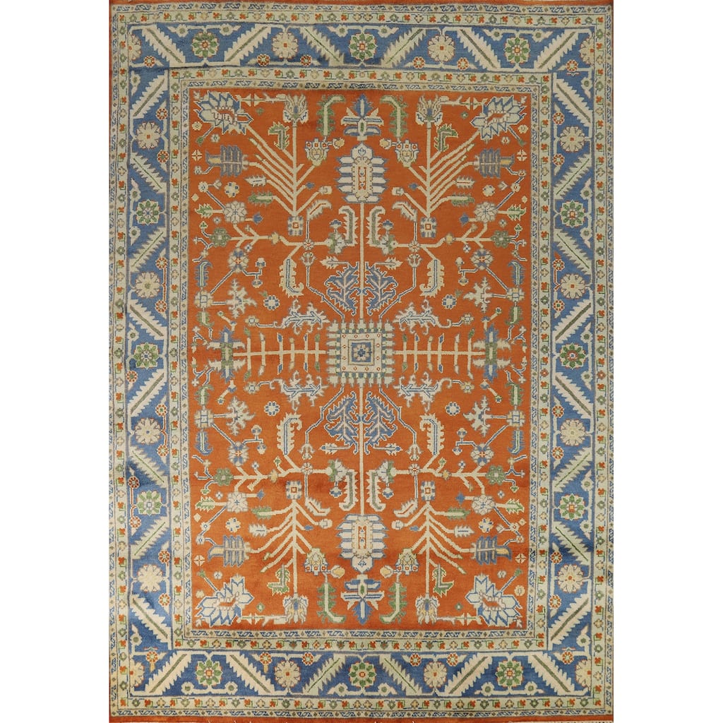 Hand Knotted Oriental 100% Wool Carpet Transitional All-Over Oranges & Rust Oushak Area Rug - 11' 11'' X 9' 0''