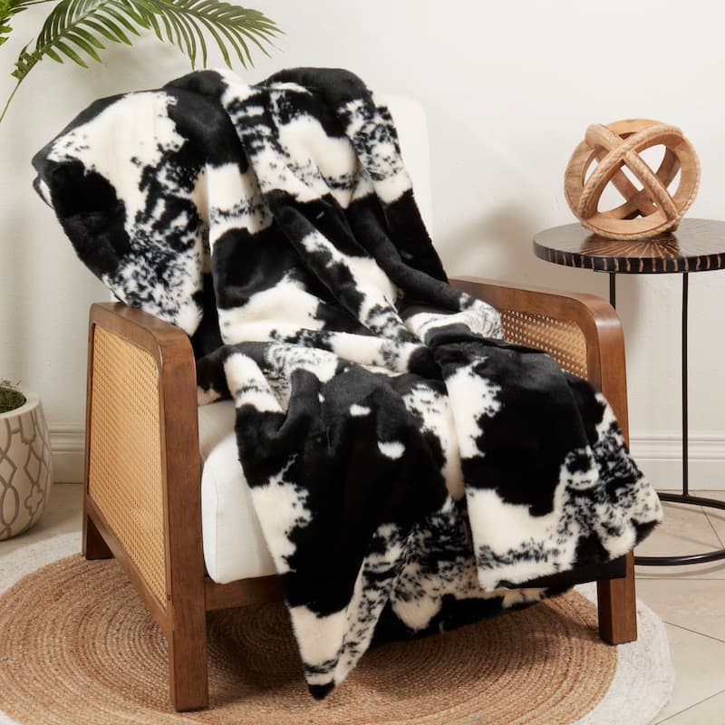 Faux Fur Throw With Cow Hide Design