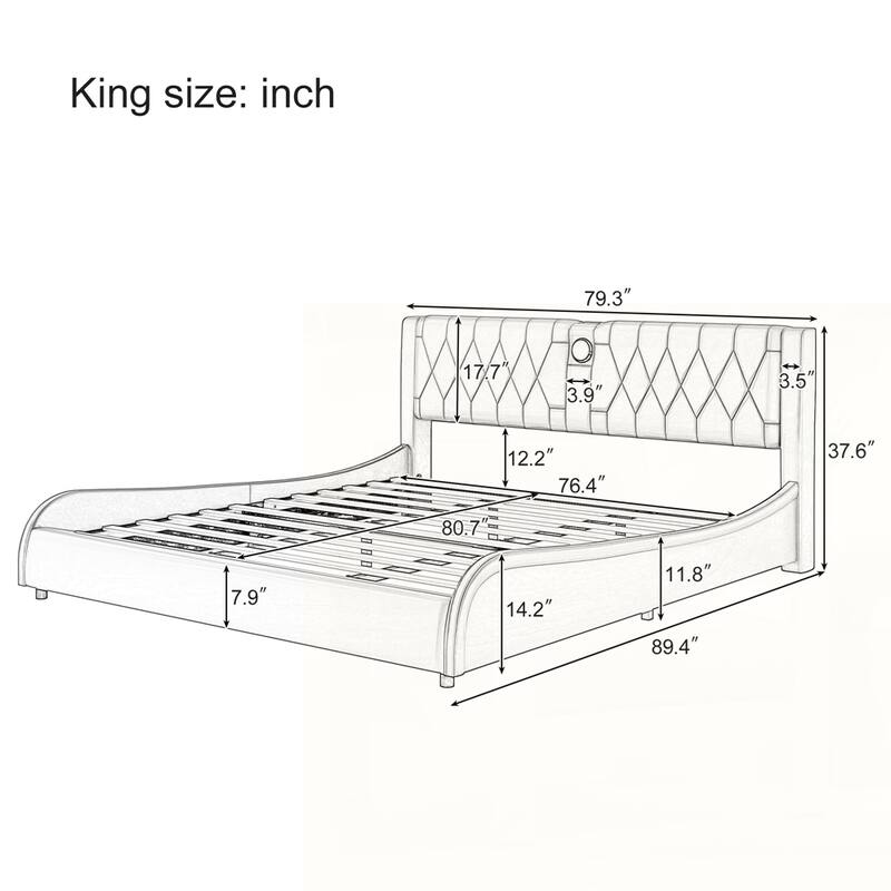 Faux Leather Upholstered Platform Bed with Thickened Headboard