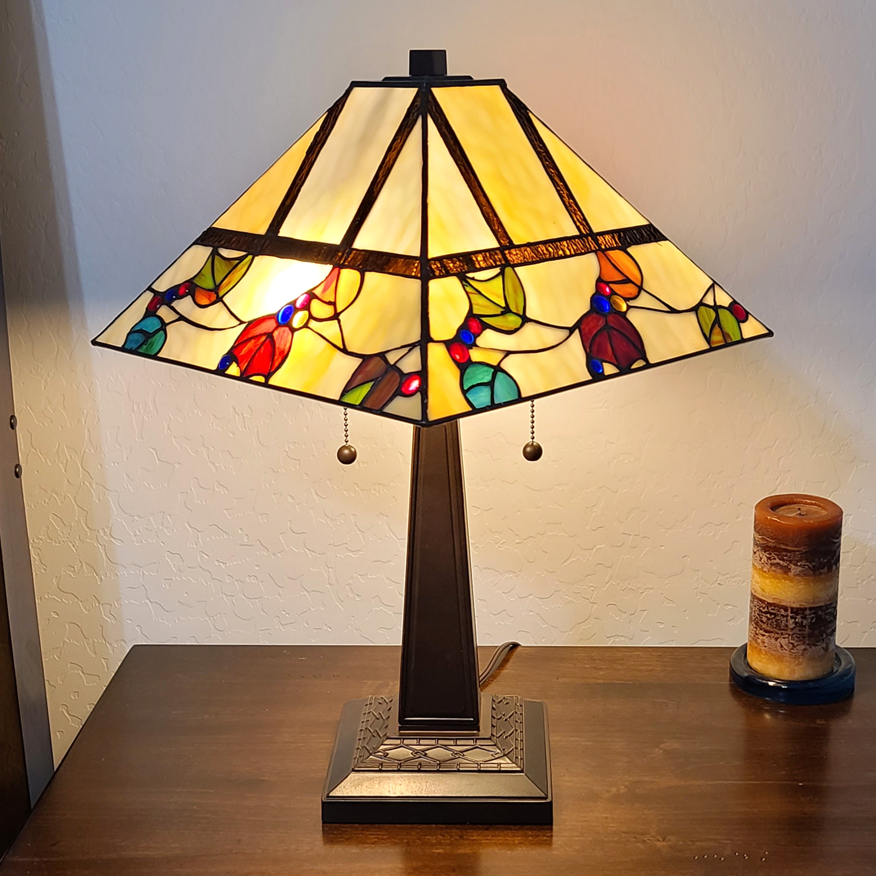 Amora Lighting 22 in. Tall Tiffany Style 2 Light Berries Leaves Mission Table Lamp Size Multi Colored