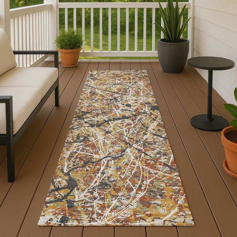 Machine Washable Indoor/ Outdoor Modern Splatter Chantille Rug - Gold - 2'3" x 7'6"