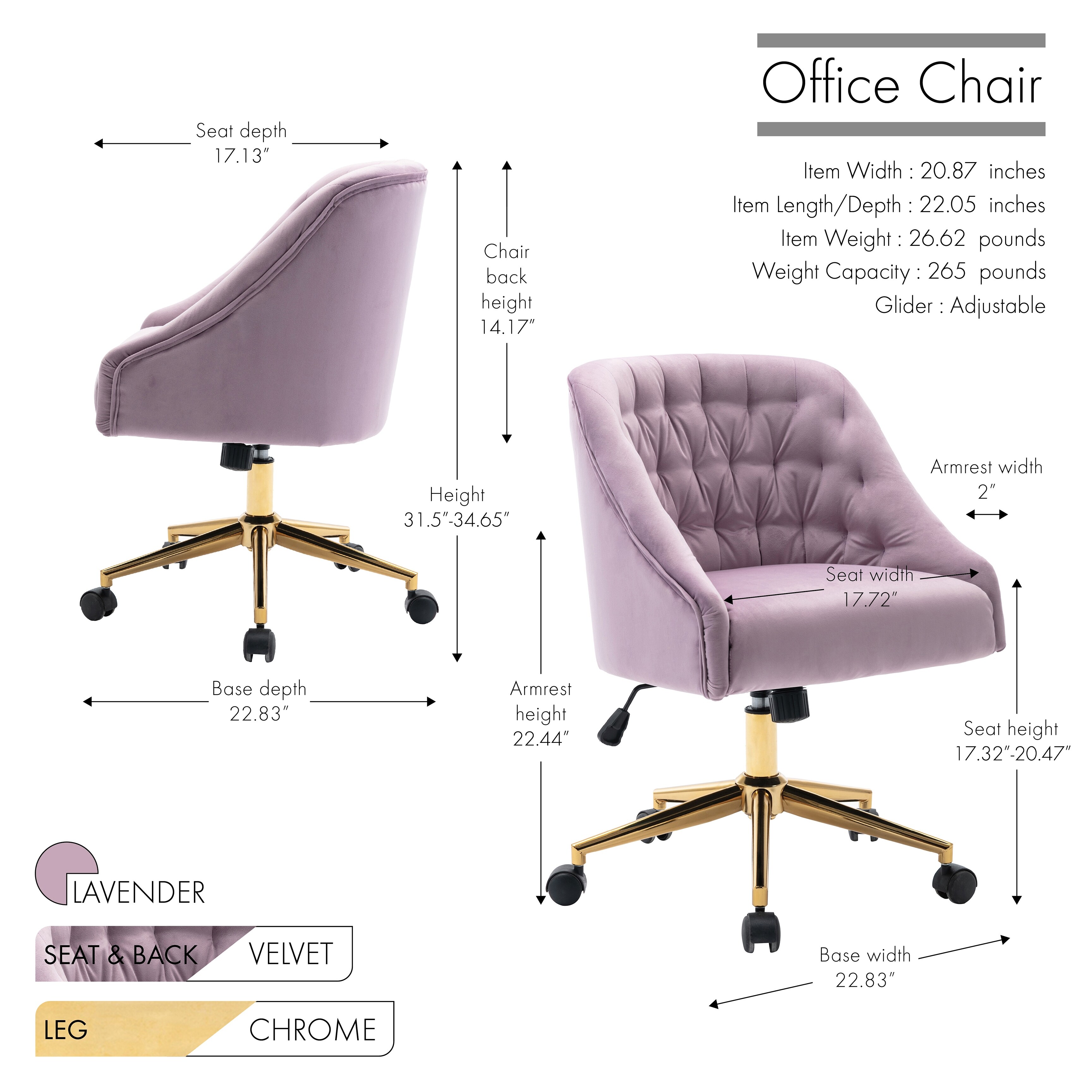 Deindekor velour raised backrest office chair hot sale