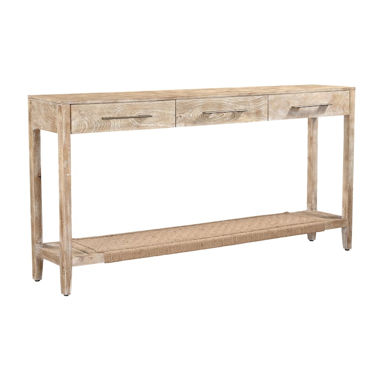 Whispen Coastal Wood and Jute Storage Console Table by Sevita - 72" L x 12" W x 34" H