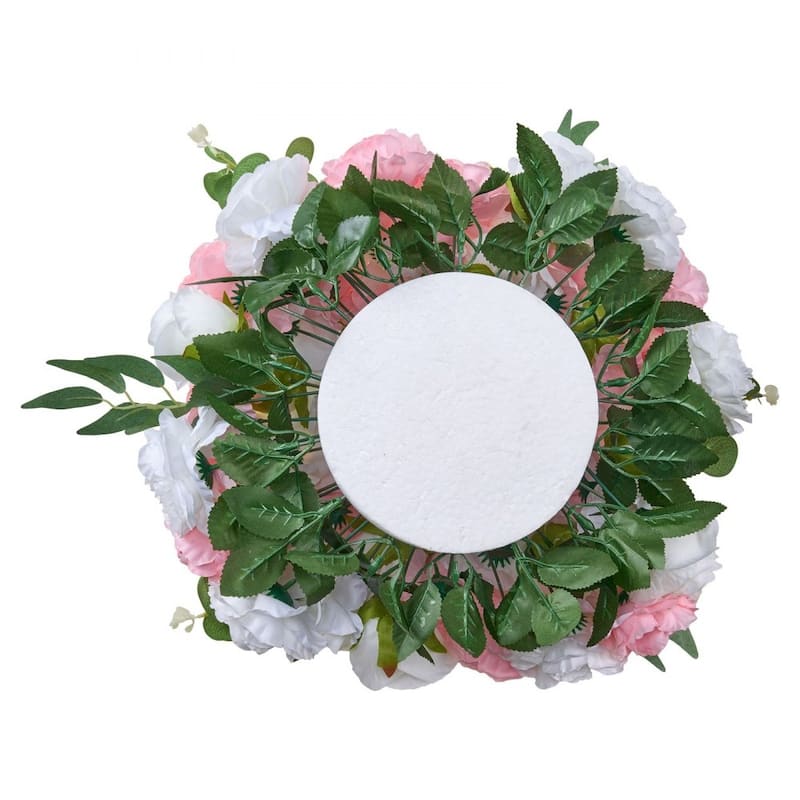 White Pink Silk Rose Flower Balls Set of 10 with Base for Weddings - 17.7 x 17.7 x 10.6 inch