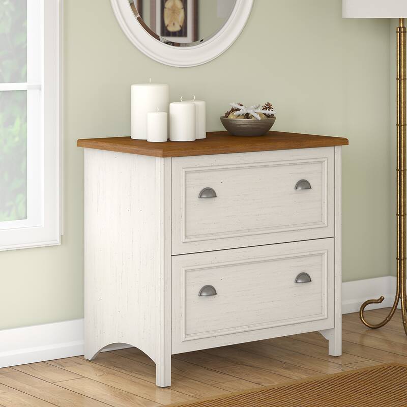 2-drawer Lateral File Cabinet - Antique White/Tea Maple