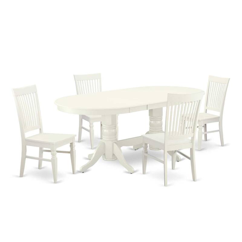 Vogue 5-Piece Dining Set - Linen White Table & 4 Chairs - Oval Dining Room Table with Leaf