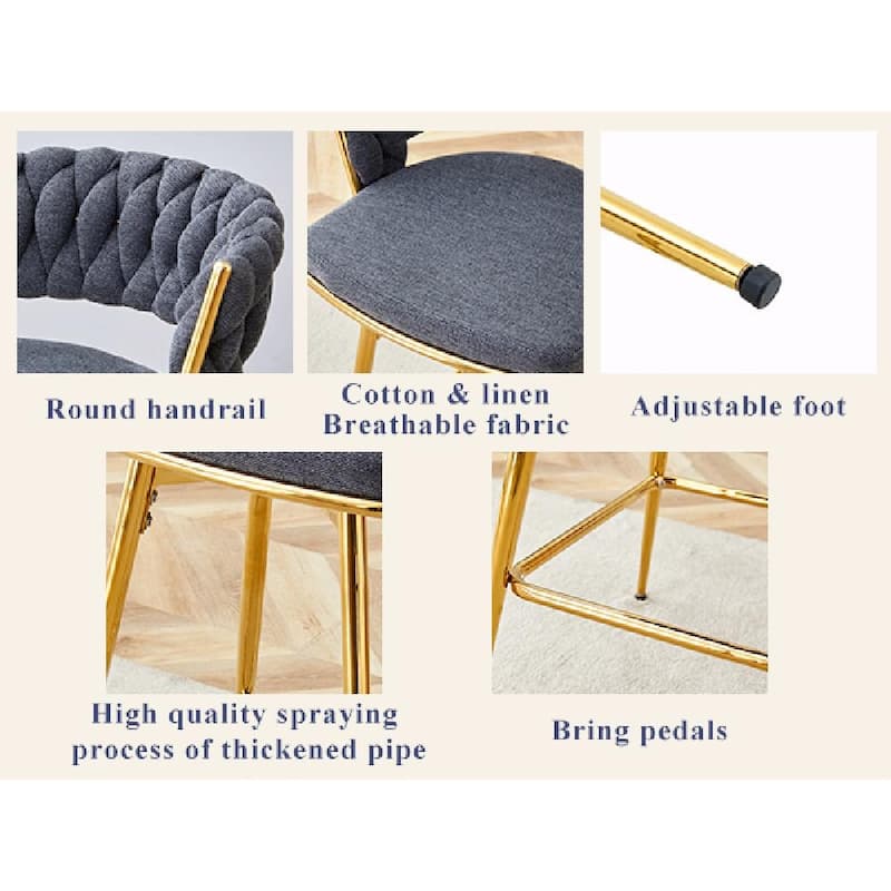 Set of 2 Swivel Bar Stools with Breathable Linen Cushions