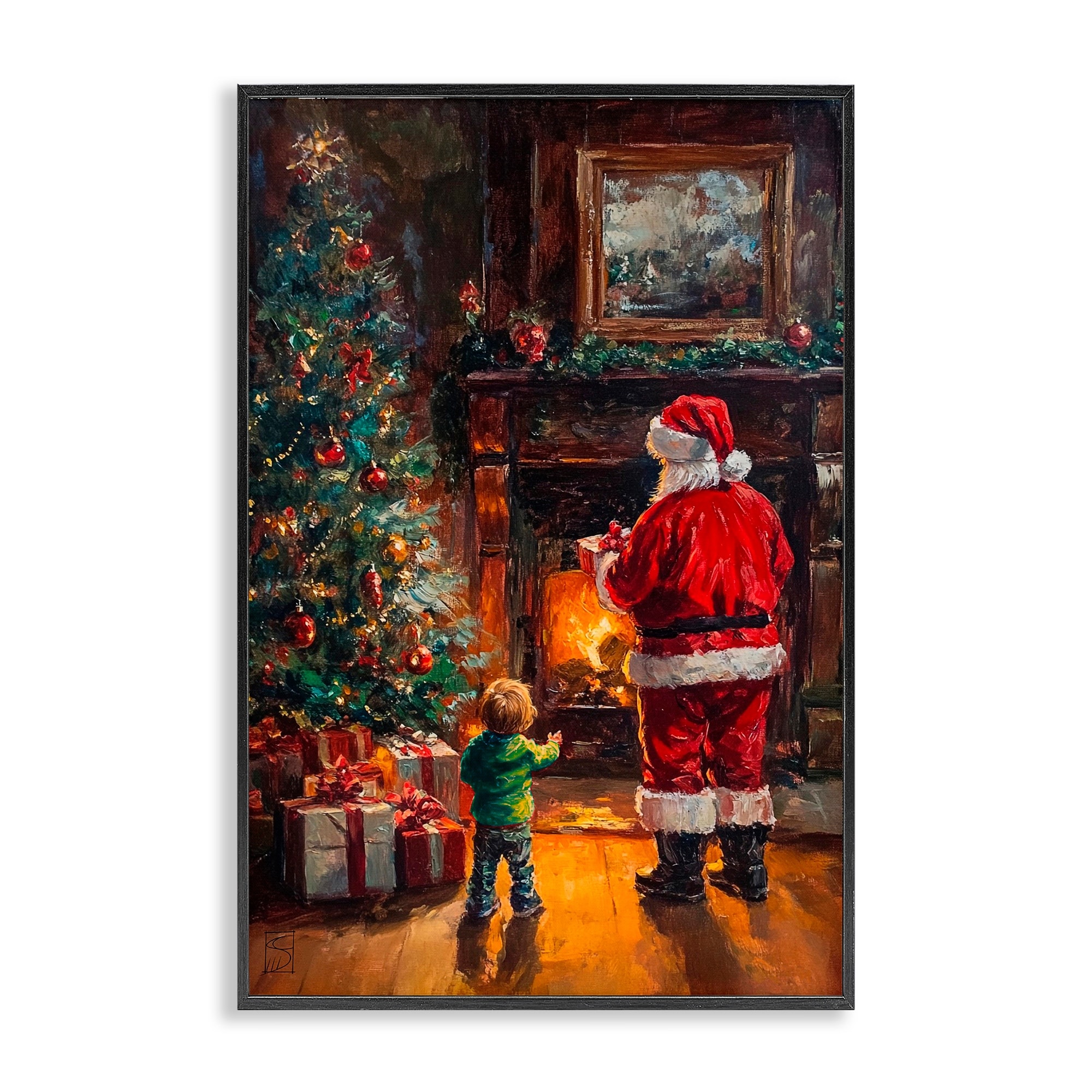 Stupell Santa & Child by Fireplace Framed Giclee Art Design By Sara Culpepper