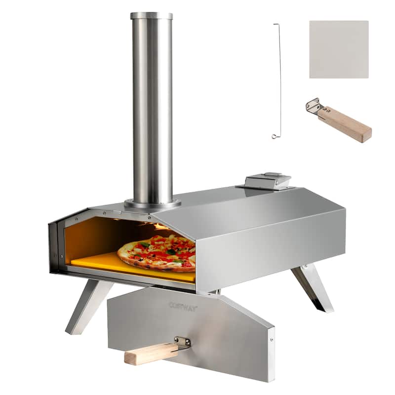 Costway Wood Pellet Pizza Oven Pizza Maker Portable Outdoor Pizza - See Details - Silver