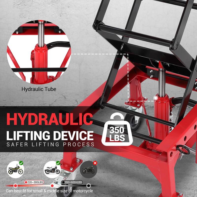 350 lbs Hydraulic Lift Jack,Heavy Duty Hydraulic Motorcycle Lift Jack Table,Scissor Lift Stand with 4 Wheels