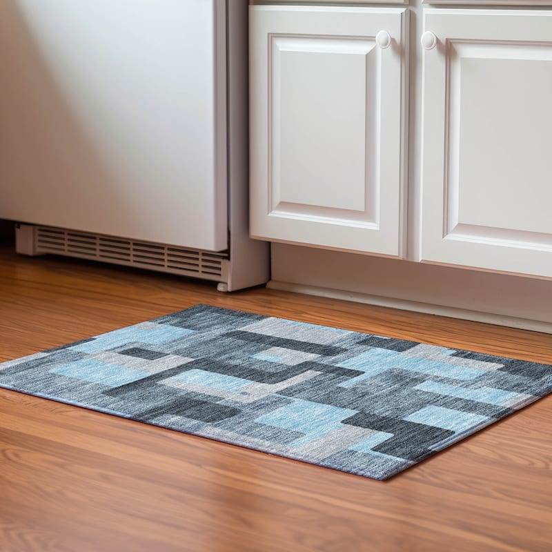 Premium Washable Super Soft Geo Casual Mayfield Rug - Sky - 1'8" x 2'6"