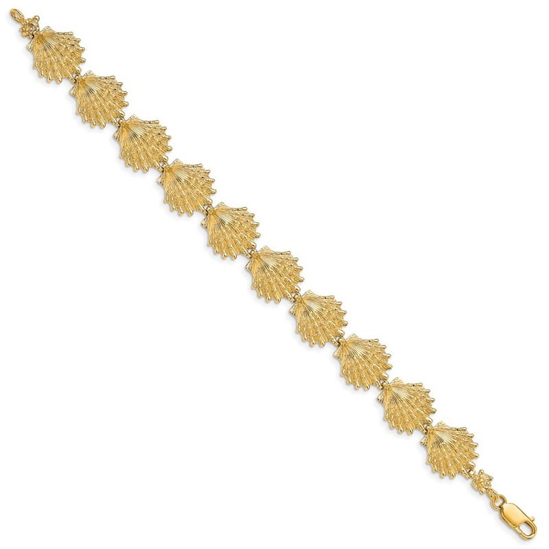 Curata 14k Yellow Gold 7" 13mm Lions Paw Shell Link Bracelet