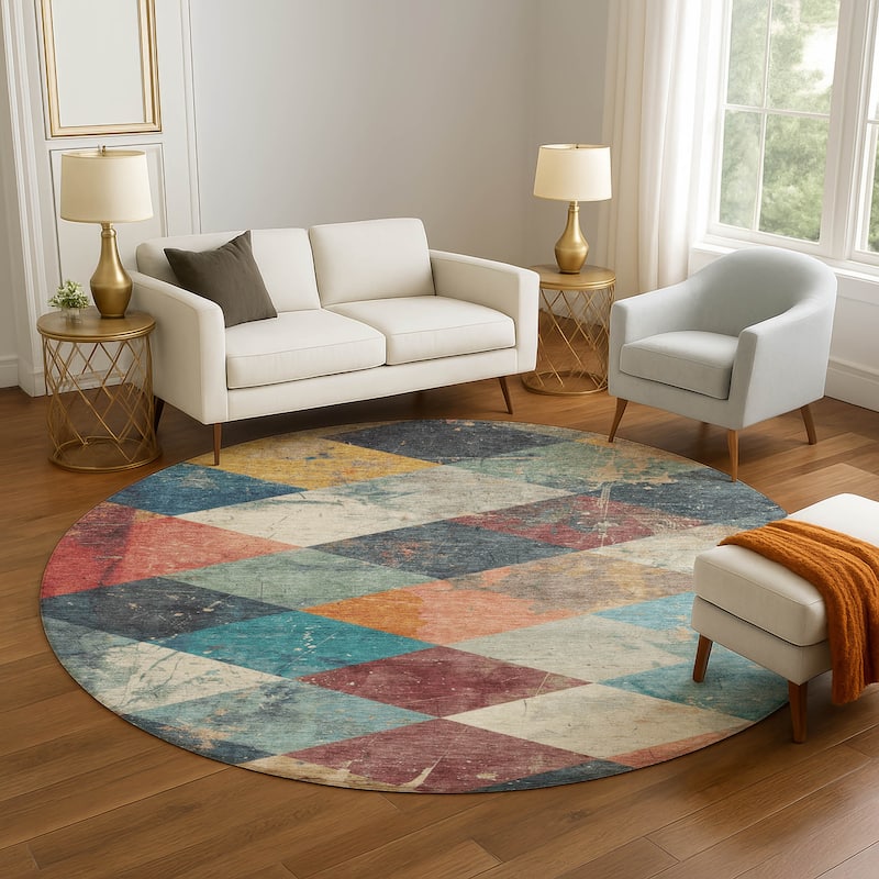 Premium Washable Super Soft Contemporary Diamonds Mayfield Rug - Navy - 8' x 8'