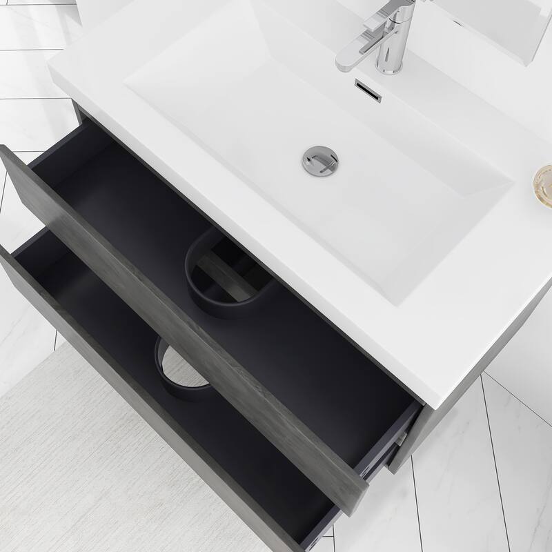 Floating Bathroom Vanity Integrated White Resin Sink