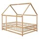 preview thumbnail 36 of 37, Full Size Wooden Floor Bed with House Roof Frame and Guardrails