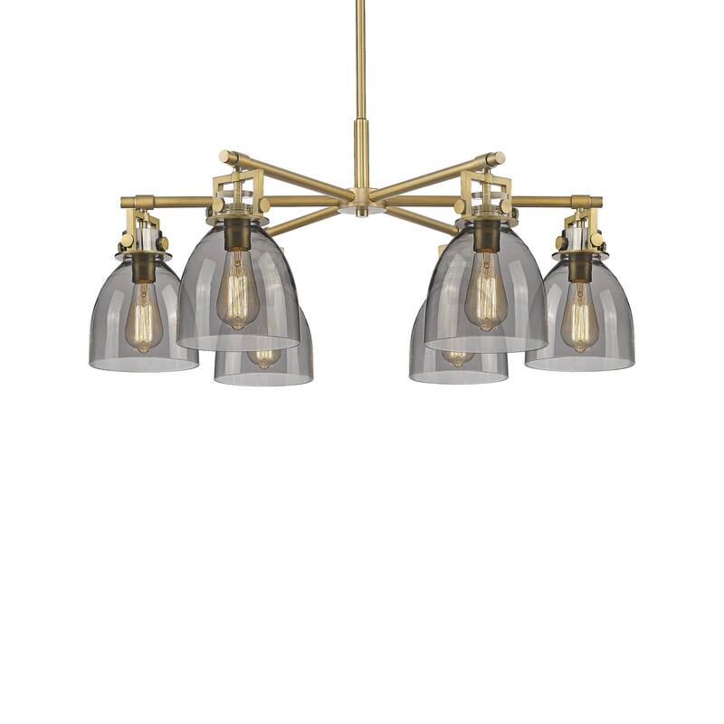 Innovations Lighting 411-6CR-16-26 Newton Bell Chandelier Newton Bell - Brushed Brass / Light Smoke