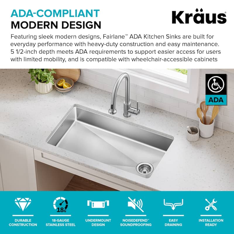 KRAUS Fairlane Undermount 18 Gauge Stainless Steel Kitchen Sink
