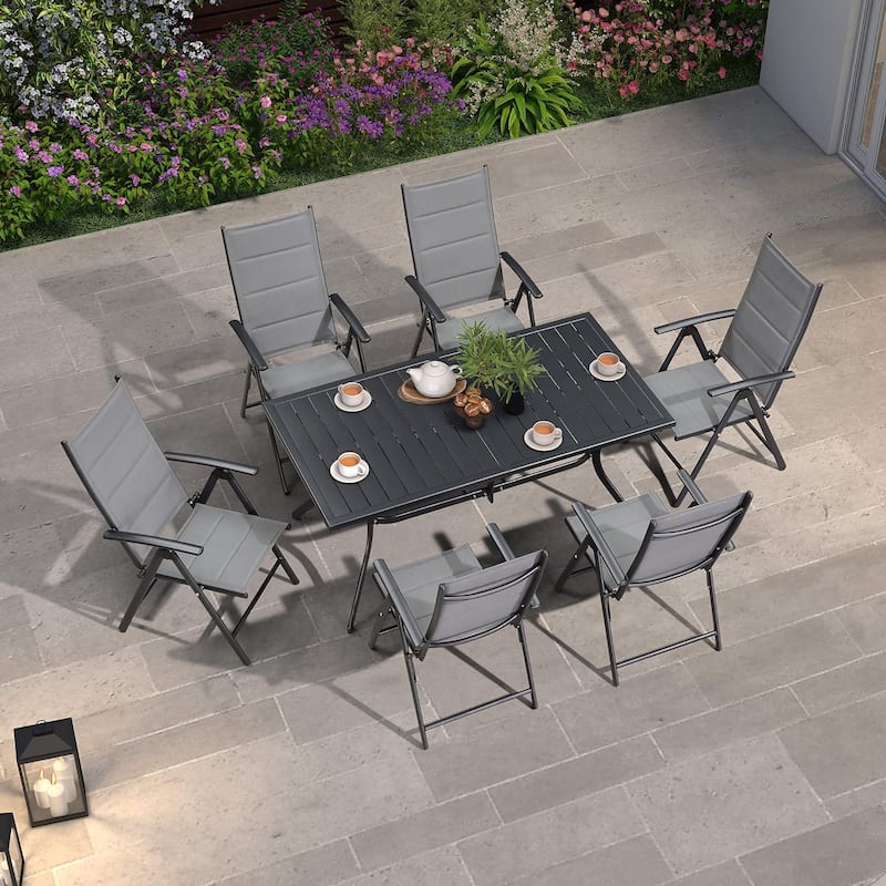 PURPLE LEAF Outdoor Patio Dining Set Folding Chairs And Table - Grey（6 Persons）