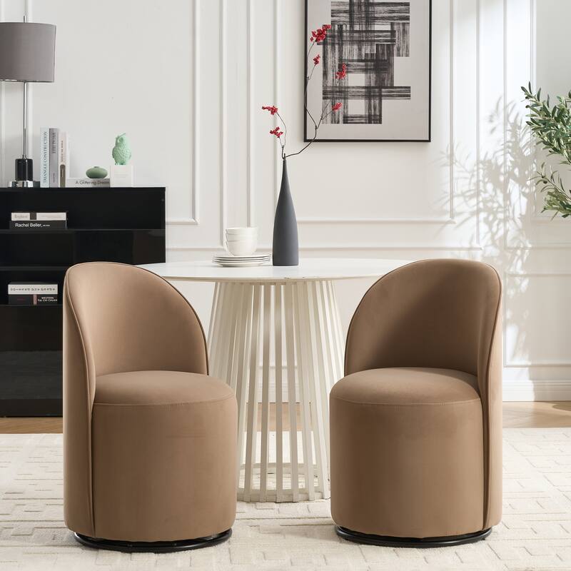 Upholstered Swivel Barrel Chair Dining Chair Side Chair - Brown