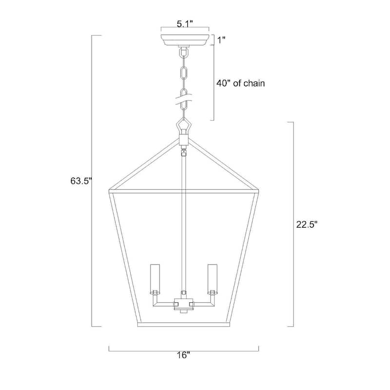 Matte Black 4-Light Lantern Pendant 16 in with Nickel or Black Sleeve - 16 in. W x 16 in. D x 20.5 in. H