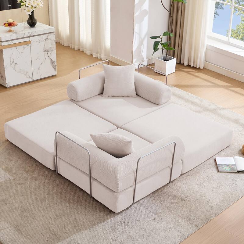 Modular Couch Sofa Bed, Convertible Design with Removable Armrests,Folding Mattress Couch for Small Spaces ,No Assembly