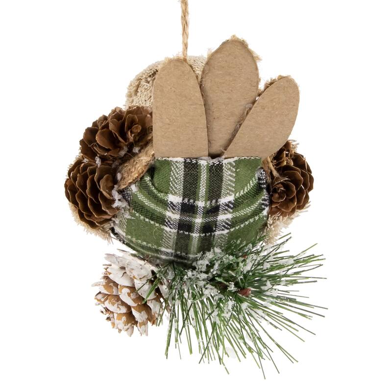 6.75" Front Facing Plaid Bird Frosted Pine Needle Christmas Ornament