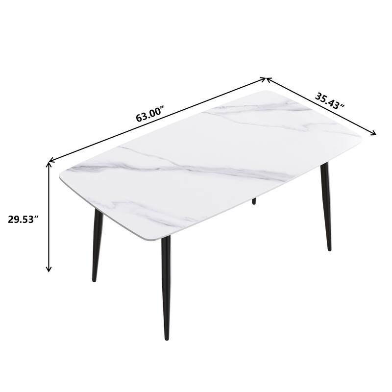 63" Modern Sintered Stone Dining Table,Solid Black Carbon Steel Base