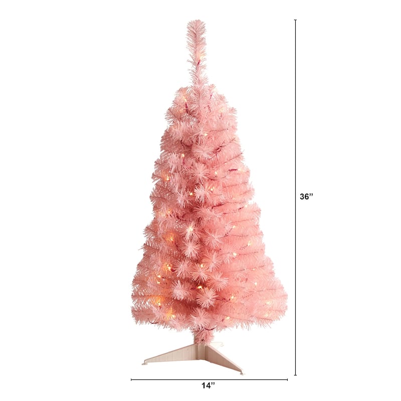 3ft. Pink Artificial Christmas Tree with 50 LED Lights & 118 Branches - Playful Festive Holiday X-Mas Accent