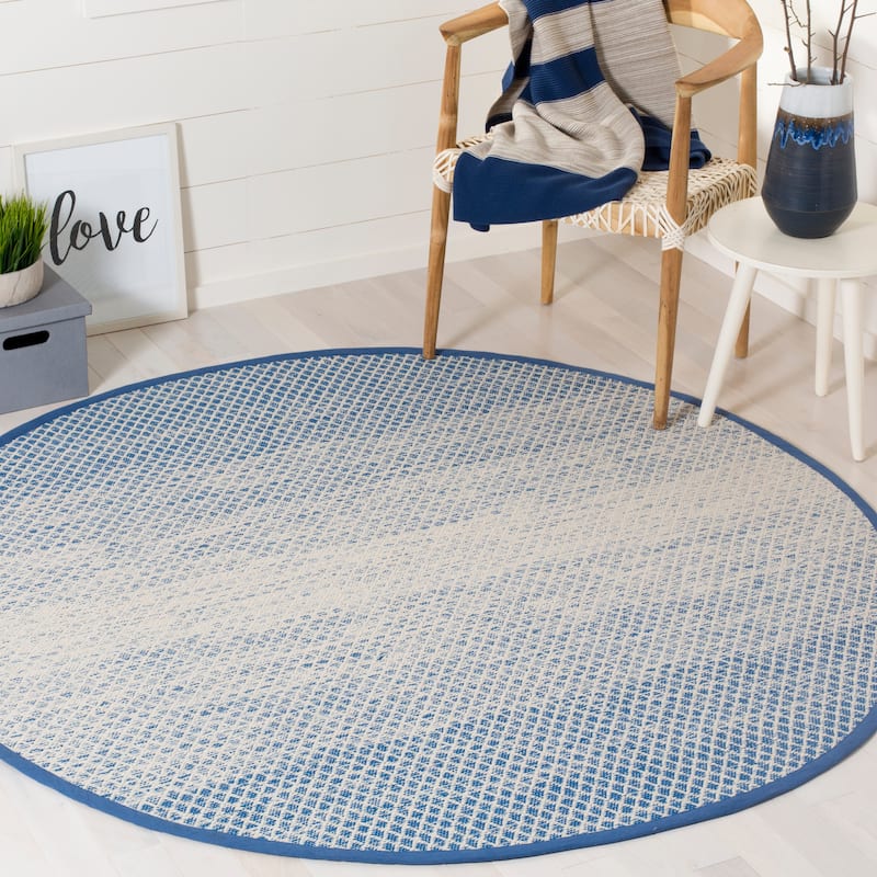 SAFAVIEH Handmade Flatweave Montauk Geert Cotton Rug - 4' x 4' Round - Blue/Ivory