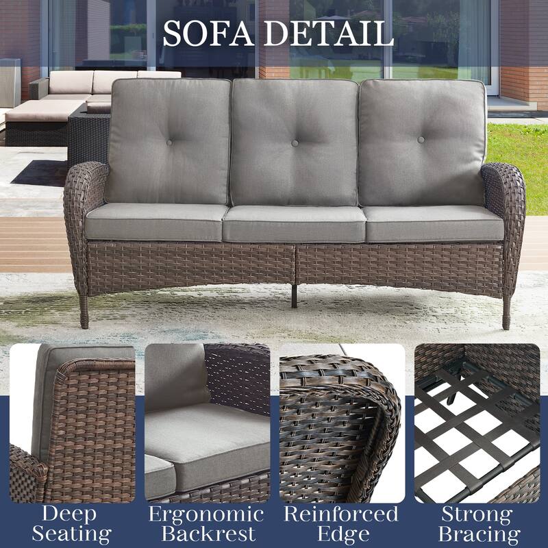 7 Pieces Swivel Chairs Sofa Table Ottomans Brown-Beige - Brown