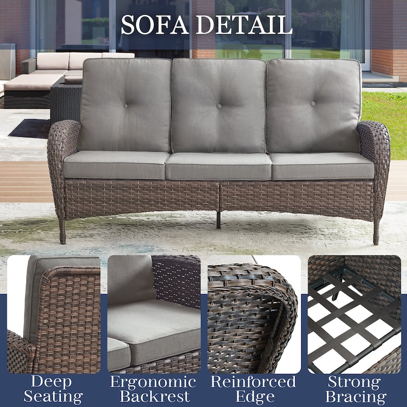 Patio Rocking Chair with 3-seat Sofa and Coffee Table - Brown