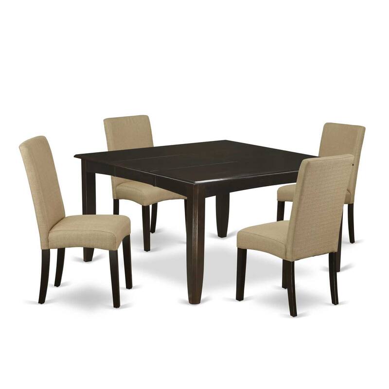 HomeStock 5-Piece Square Cappuccino Finish Solid Wood Top Dining Table with 4-Parson Chair with Butterfly Leaf Lattice Back
