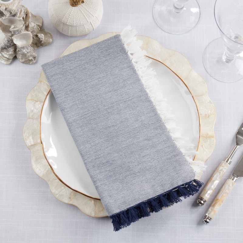 Decorative Cotton Napkins (Set of 4) - Fringe Edge Detail for Dining and Entertaining, 20"x20"