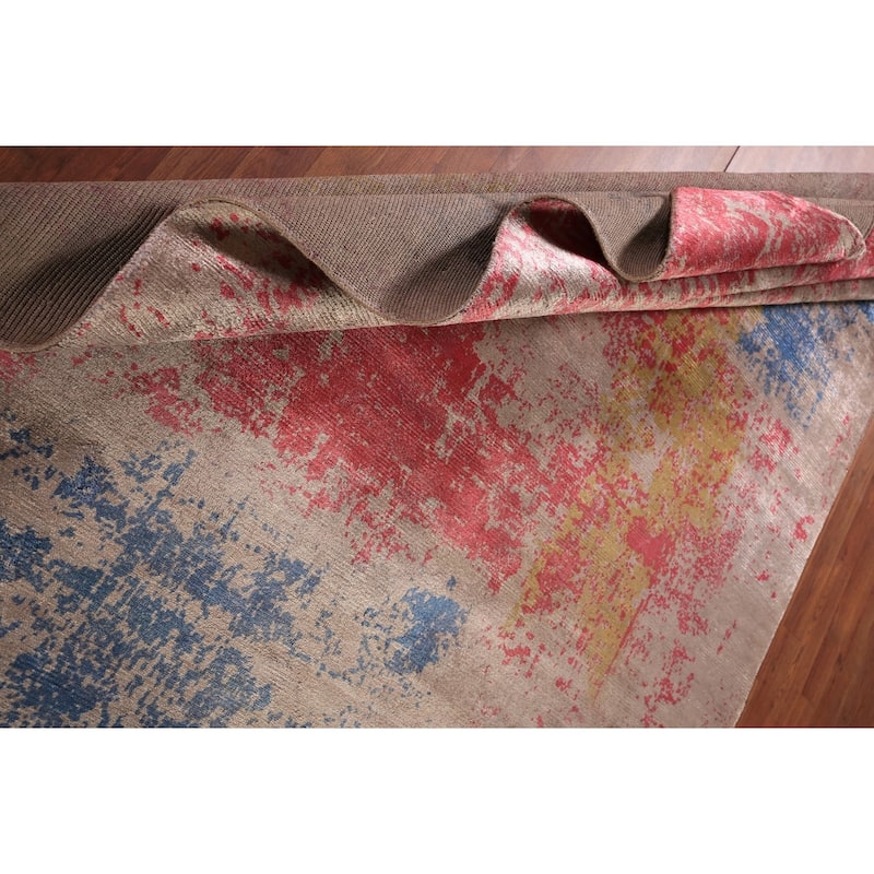 Contemporary Indian Area Rug Handmade Abstract Wool Carpet - 6'7" x 9'8"