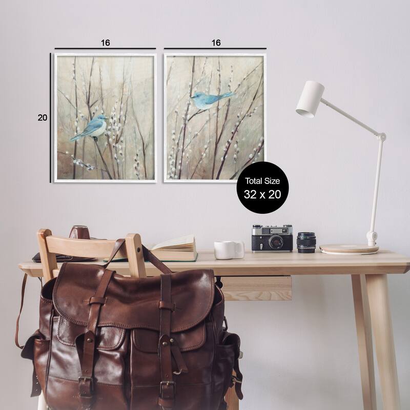 Stupell Peaceful Perched Blue Birds Animal Nature Painting, 2pc Multi Piece Framed Wall Art Set