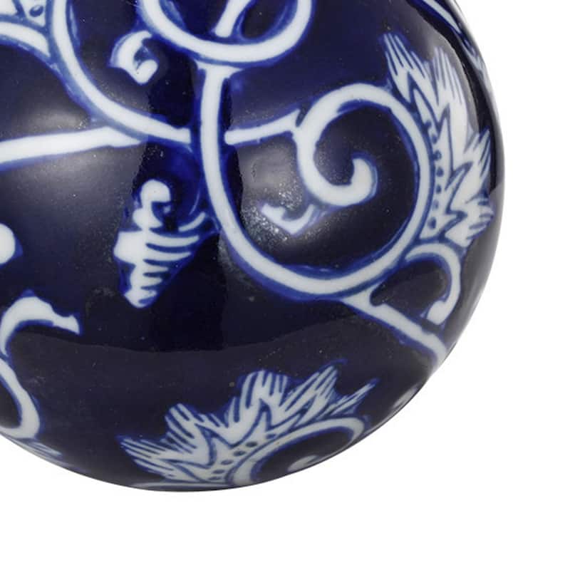 4 Inch Decorative Ball Set of 6 Orbs, Blue And White Printed Porcelain