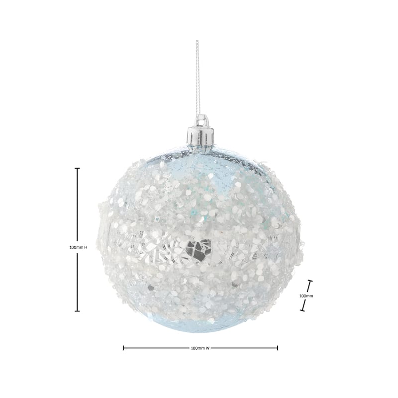 100mm Shatterproof Plastic Mercury Ice Mirror Ball Ornament Set of 2