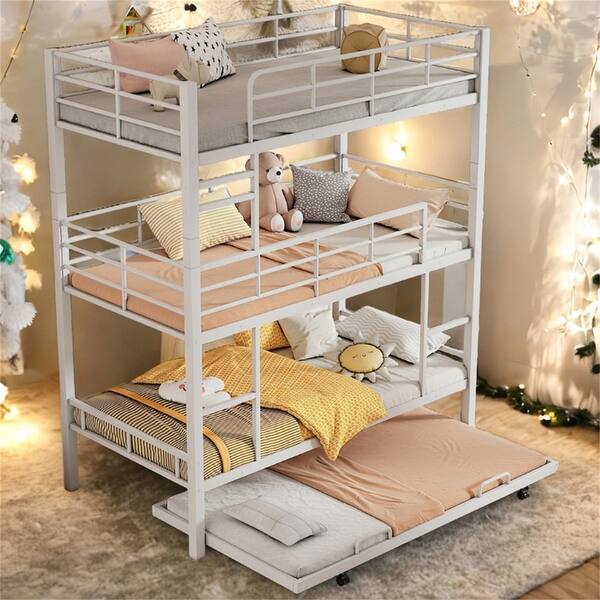 slide 2 of 24, Metal Twin Size Triple Bunk Bed with Trundle White